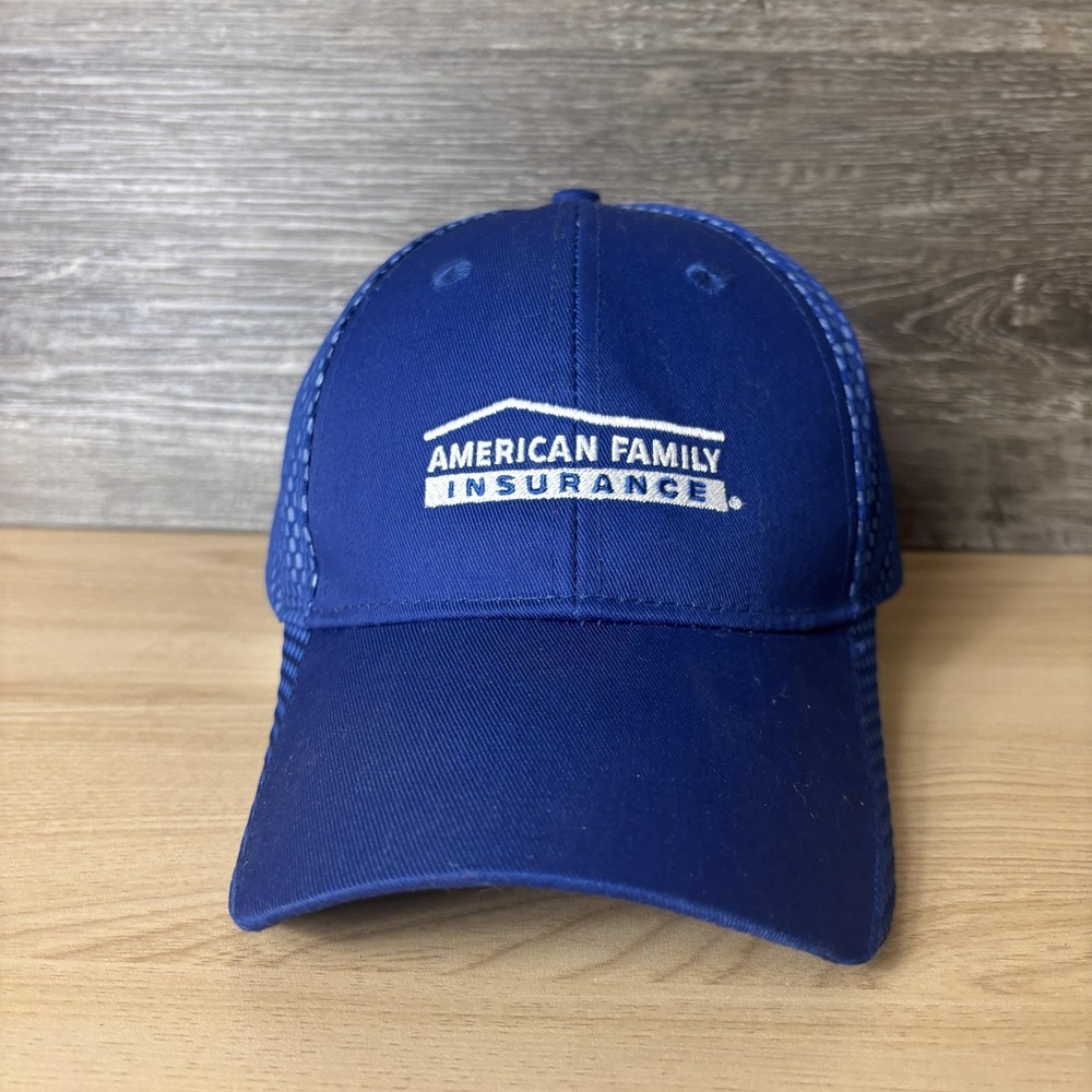 American Family Insurance Hat Cap Strap Back Blue Mesh Trucker Advertising Mens